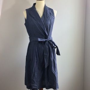 NEW Anne Klein Blue Cotton Sleeveless Wrap Dress 6